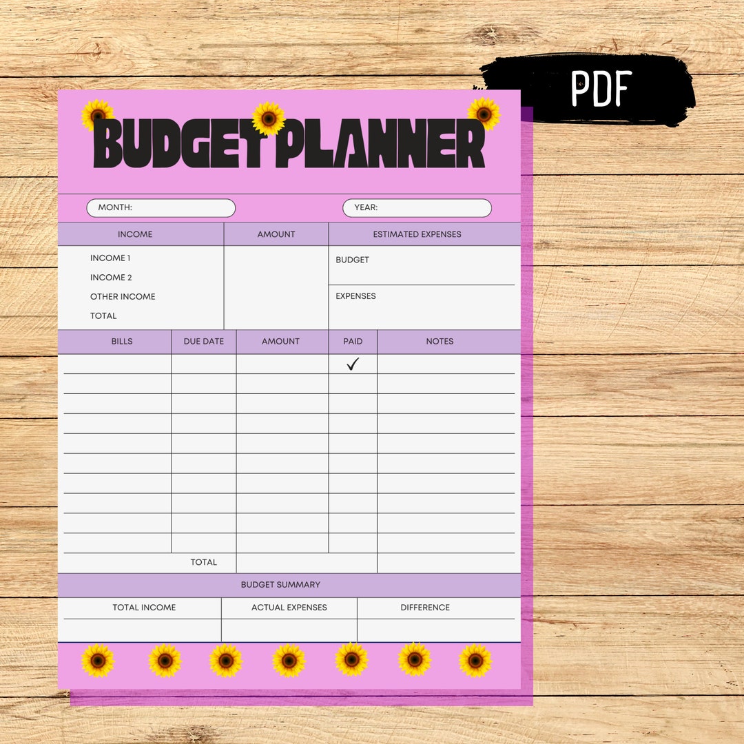 Budget Planner With Sunflower - Etsy