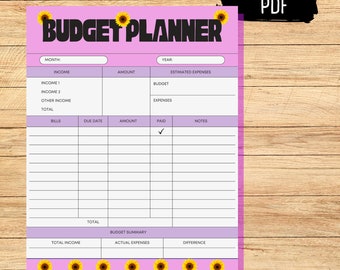 Budget planner with sunflower