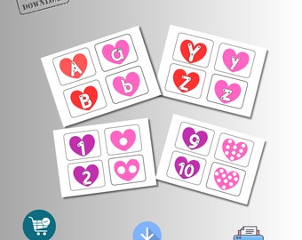 heart shape alphabet and number practice cards