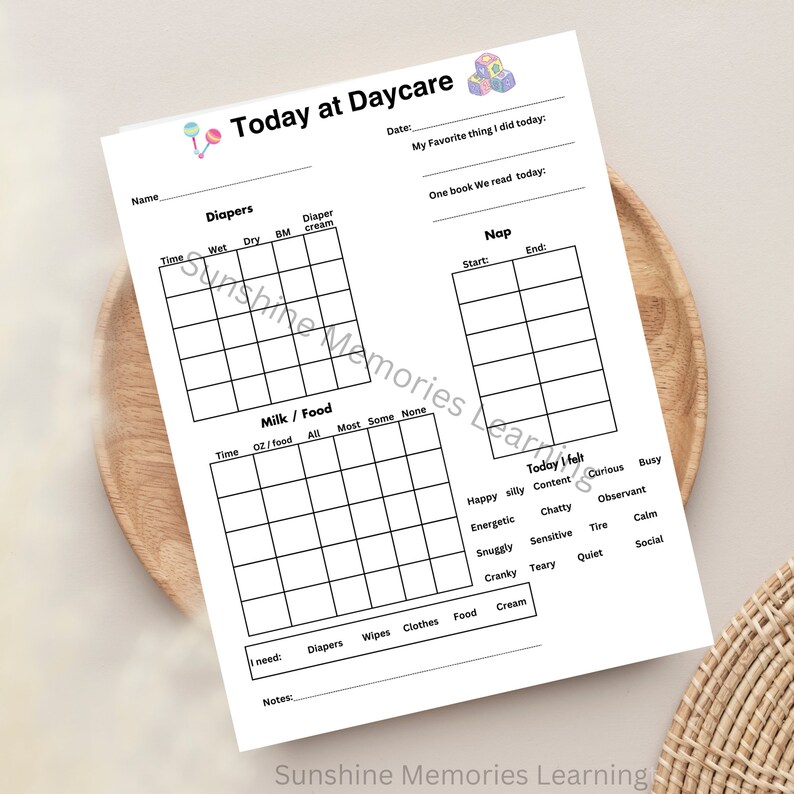 Daily report for infants in english and spanish etsy