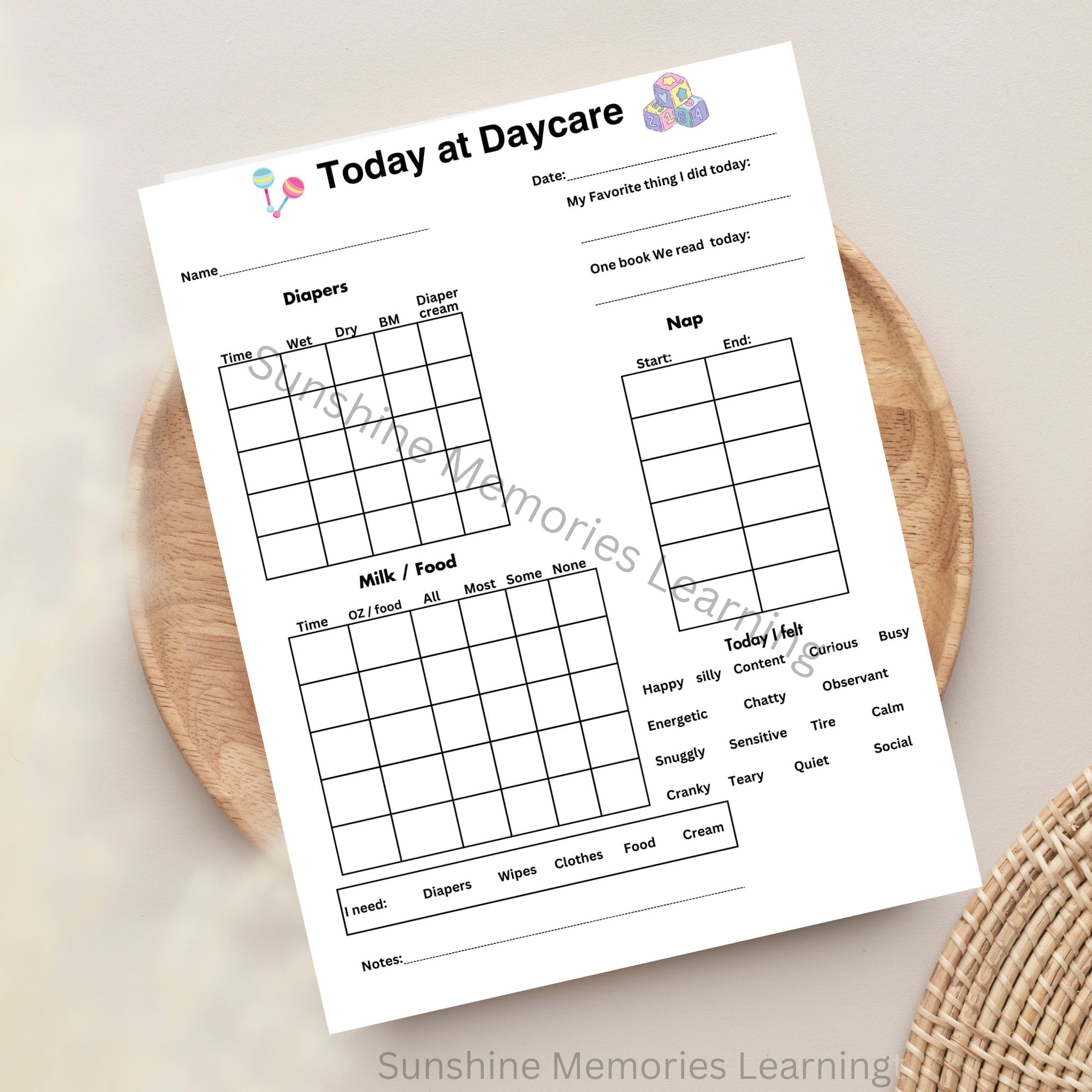 Daily report for infants in english and spanish etsy