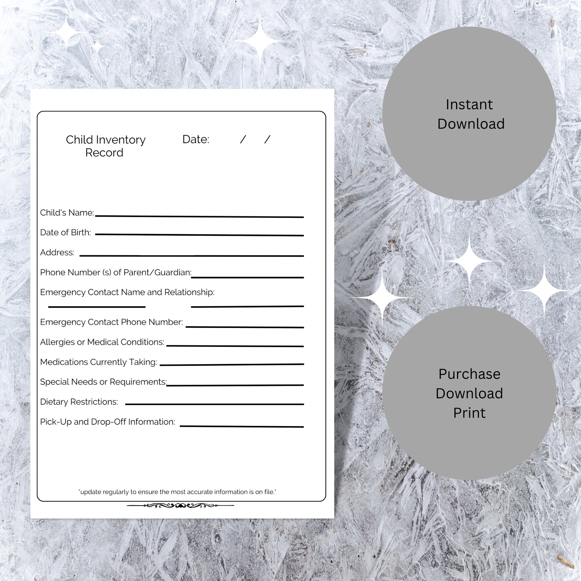 Child Inventory Childcare Record - Etsy