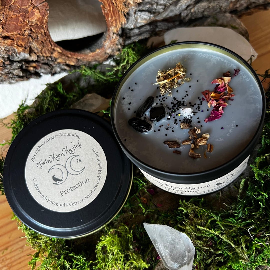 Protection Intention Candle Handmade Soy Wax Candle With Obsidian ...