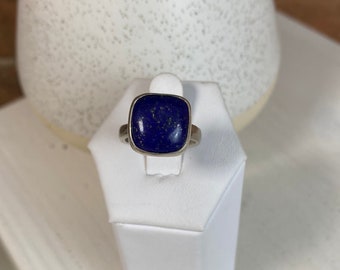 Lapis lazuli Square Ring .5" with Sterling Silver Adjustable Band