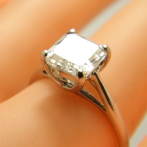 Anillo solitario vintage de platino 950 con diamantes de 2,50 quilates, talla Q (talla 8,25 en EE. UU.), Asscher E VVSI2