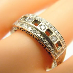 Vintage 18ct White Gold Diamond Heavy Ring Band Size O 1/2 (US Size 7.5) TBF