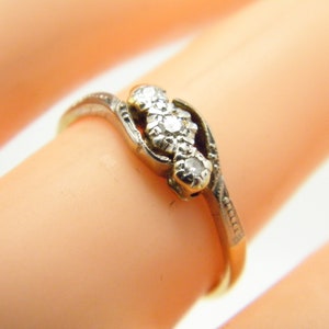 Antique 18ct Gold Platinum Diamond Trilogy Ring Band Size K 1/2 (US Size 5.75) c1890