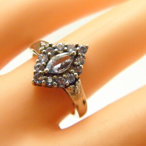Antique / Vintage Sterling Silver Tanzanite Diamond Cluster Ring Size N (US Size 6.75)