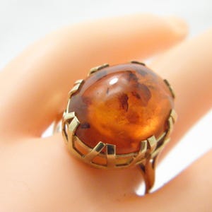 Antique 8ct Heavy Gold Baltic Amber Statement Ring Band Size R 1/2 (US Size 9) German c1920