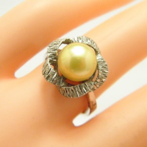 Antique 18ct White Gold Pearl Solitaire Heavy Band Ring Size N (US Size 6.75) c1920