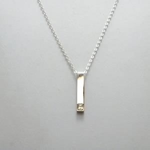 Vintage 18ct White Gold Dia Bar Pendant Necklace 22 Inch Cable Chain Heavy