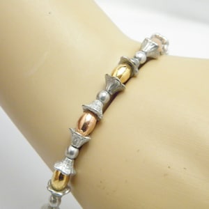 Vintage 9ct Tri Colour Gold Bead Chain Bracelet 8.25 Inch Heavy 7g