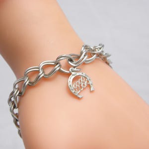 Vintage Sterling Silver Good Luck Charm Bracelet 8 Inch 11mm Wide BARGAIN