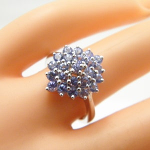 Antique / Vintage Sterling Silver Tanzanite Cluster Ring Size N 1/2 (US Size 7)
