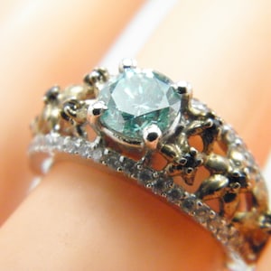 Custom 14ct Gold Silver Diamond Flower Cluster Ring Band Size N (US Size 6.75)