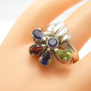 Handmade Sterling Silver Gemstone Freeform Twist Ring Band Size Q (US Size 8.25) Heavy