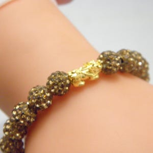 Handmade 18ct Gold Cognac Crystal Shamballa Bracelet For Prosperity Adjustable