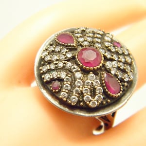 Vintage Ruby Diamond Signet Ring Band Size P 1/2 (US Size 8) Sterling Silver