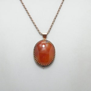 Antique 9ct Rose Gold Massive Agate Statement Pendant Necklace 28 Inch Belcher Chain