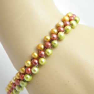 Vintage 14ct Solid Gold Rainbow Pearl Bead Chain Bracelet 7.3 Inch 10.5mm Wide Heavy 12g