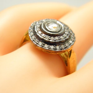 Vintage 22ct Gold Silver 1.25 Cttw Diamond Halo Cluster Ring Band Size N (US Size 6.75)