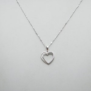 Vintage 14ct White Gold Dia Heart Pendant Necklace 17 Inch Twist Sparkle Chain