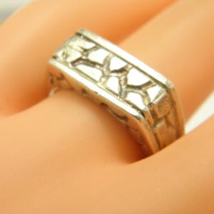 Vintage Sterling Silver Crazy Paving Signet Ring Band Size O (US Size 7.25)