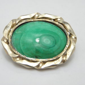 Vintage Sterling Silver Massive Malachite Brooch Pin c1950 Heavy 41g
