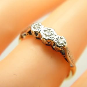 Antique 18ct Gold Platinum Diamond Trilogy Engagement Ring Size K 1/2 (US Size 5.5) c1920