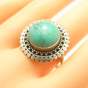 Antique Sterling Silver Turquoise Signet Ring Adjustable Size c1880 Handmade