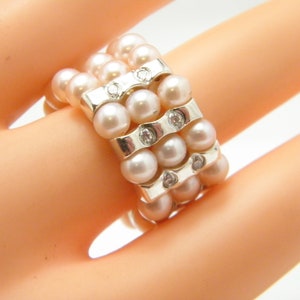 Antique / Vintage Sterling Silver Pearl Dia Ring Size S (US Size 9.25)