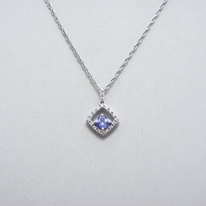 Vintage 9ct White Gold Dia Tanzanite Pendant Necklace 18 Inch Twist Chain