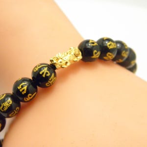 Handmade 18ct Gold Dragon Obsidian Shamballa Bracelet Wealth Mantra Adjustable