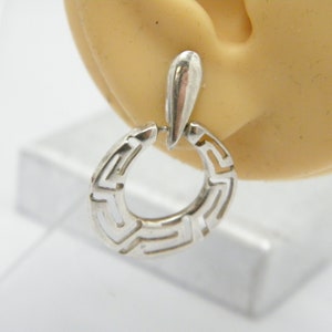 Vintage 14ct White Gold Massive Greek Key Drop Dangle Earrings (Pair) 30mm c1970