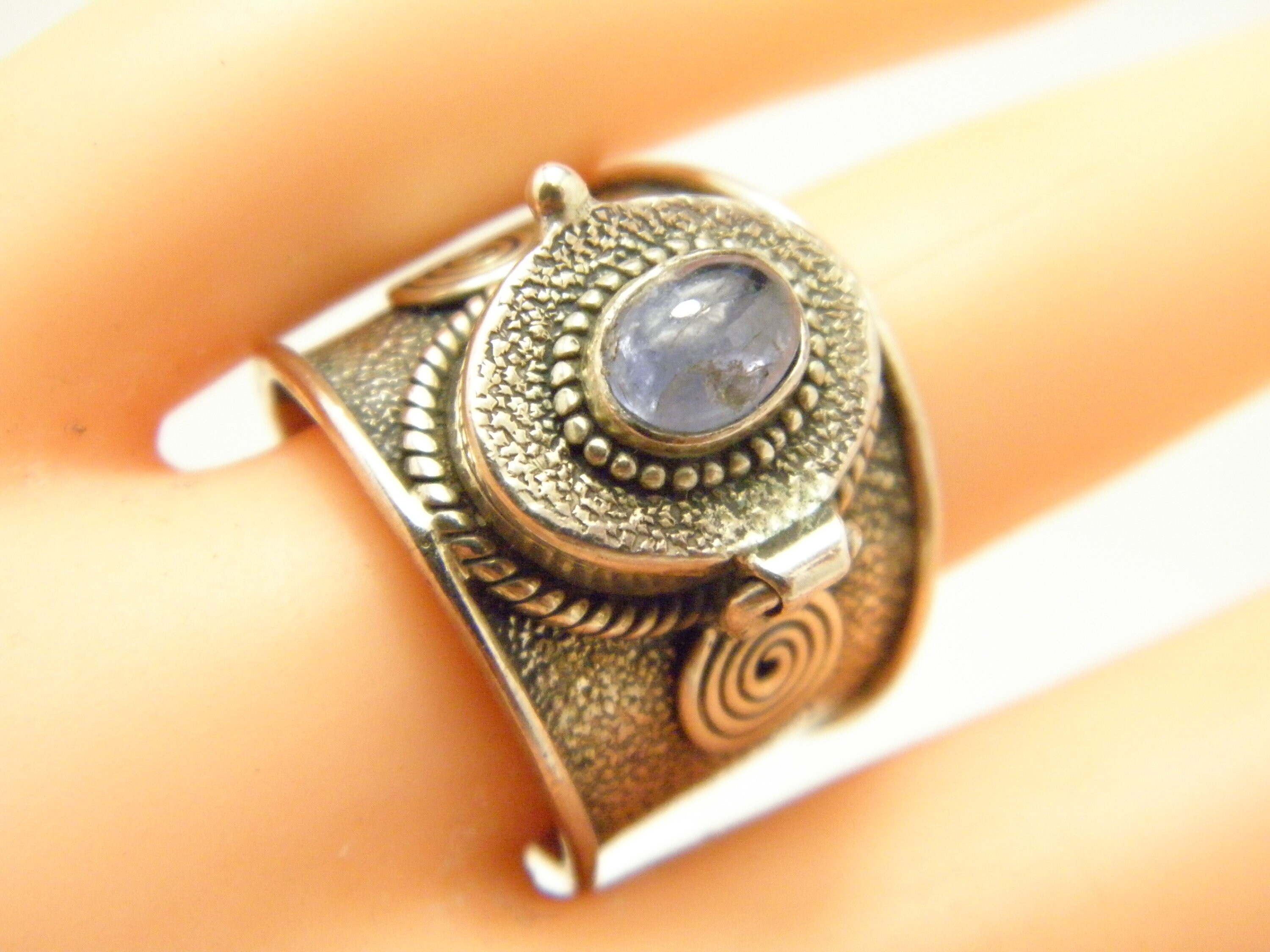 Bague Vintage Argent Sterling 925 – Tanzanite Taille UK S – Années 1980