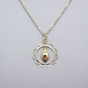Vintage 18ct Gold Ruby Heart Pendant Necklace 18 Inch Cable Belcher Chain Unusual Paste
