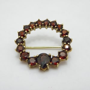 Antique 8ct Gold Bohemian Garnet Circle Brooch c1920 German