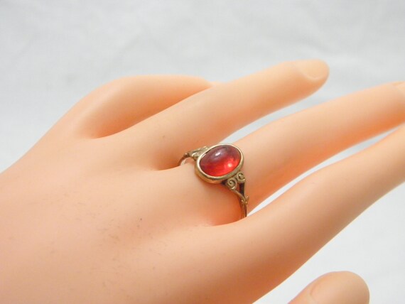 Antique 12ct Rose Gold Ruby Paste Solitaire Ring … - image 2