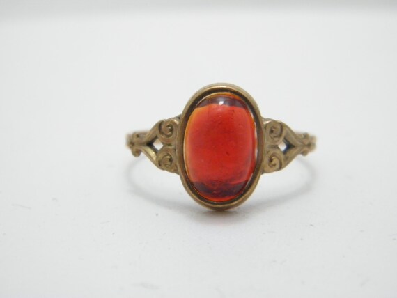 Antique 12ct Rose Gold Ruby Paste Solitaire Ring … - image 5