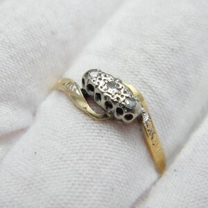 Antique 18ct Gold Platinum Diamond Twist Trilogy Ring Band Size N 1/2 (US Size 7) 1850s