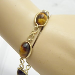 Antique 9ct Gold Tigers Eye Chain Bracelet c1870 7.5 Inch Heavy 20g