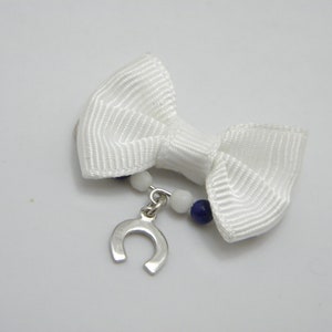 Vintage 9ct White Gold Sapphire Pearl Good Luck Wedding Brooch Pin c1970
