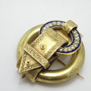 Antique 18ct Gold Huge Pearl Buckle Brooch Pin c1880 French Heavy 15g Amazing