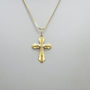 Vintage 9ct / 10ct Gold Huge Cross Crucifix Pendant Necklace 28 Inch Byzantine Chain Heavy 6g