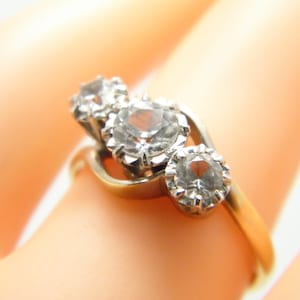 Antique 18ct Gold Palladium Sapphire Trilogy Twist Ring Size M (US Size 6.25) c1920