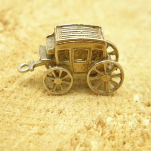 Antique / Vintage Sterling Silver Huge Coach Carriage Articulated Charm for Bracelet or Pendant