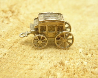 Antique / Vintage Sterling Silver Huge Coach Carriage Articulated Charm for Bracelet or Pendant