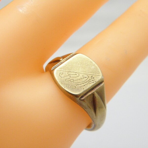 Antique 9ct Gold Vermeil Signet Ring Size VT (US Size 9.75) c1900