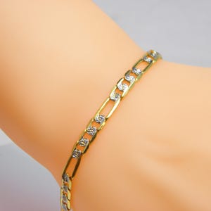 Vintage 14ct Gold Two Tone Curb Chain Bracelet 8.75 Inch 6 mm Wide