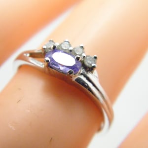 Vintage 18ct White Gold Tanzanite Dia Ring Band Size J (US Size 4.75) c1980